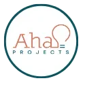 Logo with the text 'Aha Projects' inside a circle, featuring a light blue border and a white background.