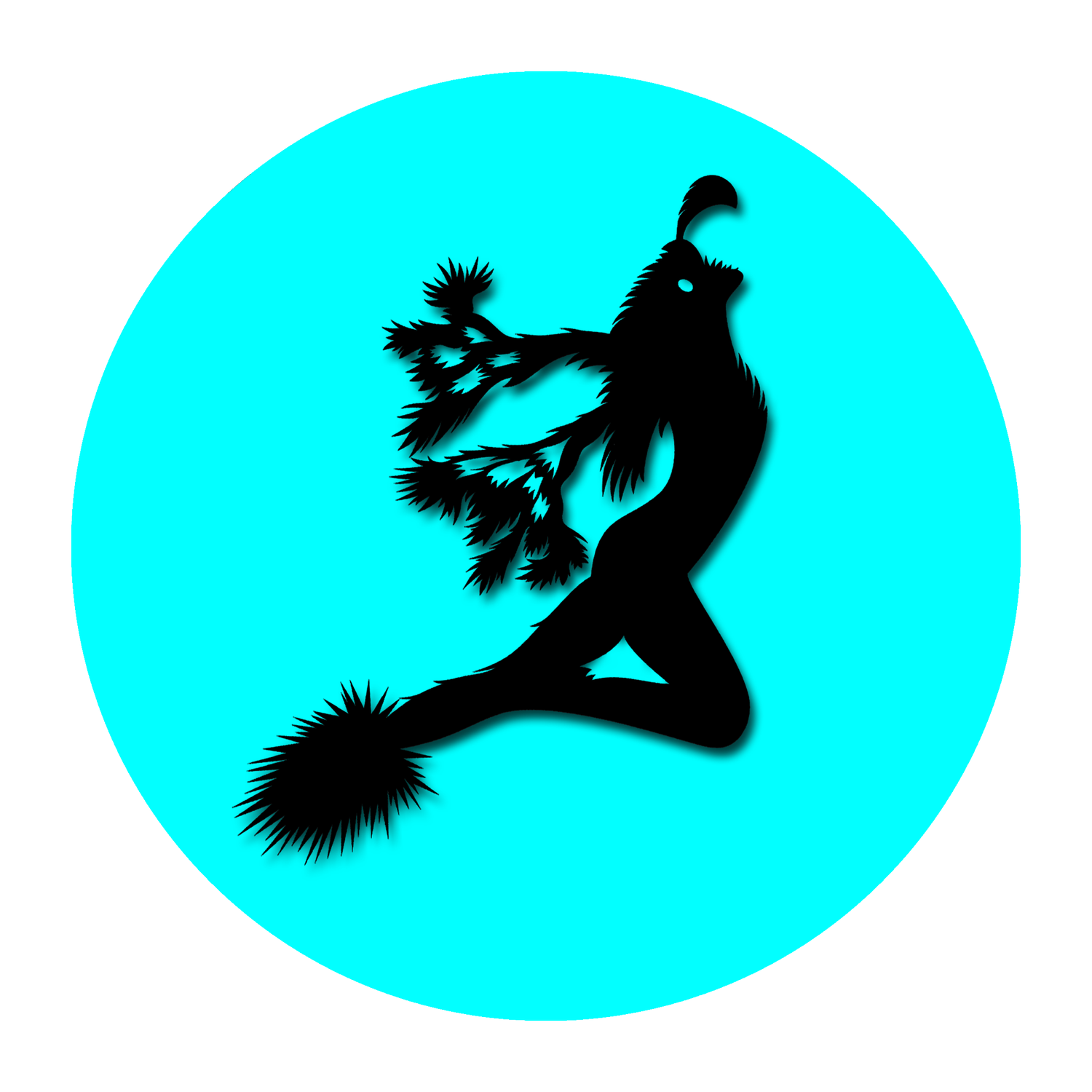 Silhouette of a fire-breathing dragon on a bright cyan background.
