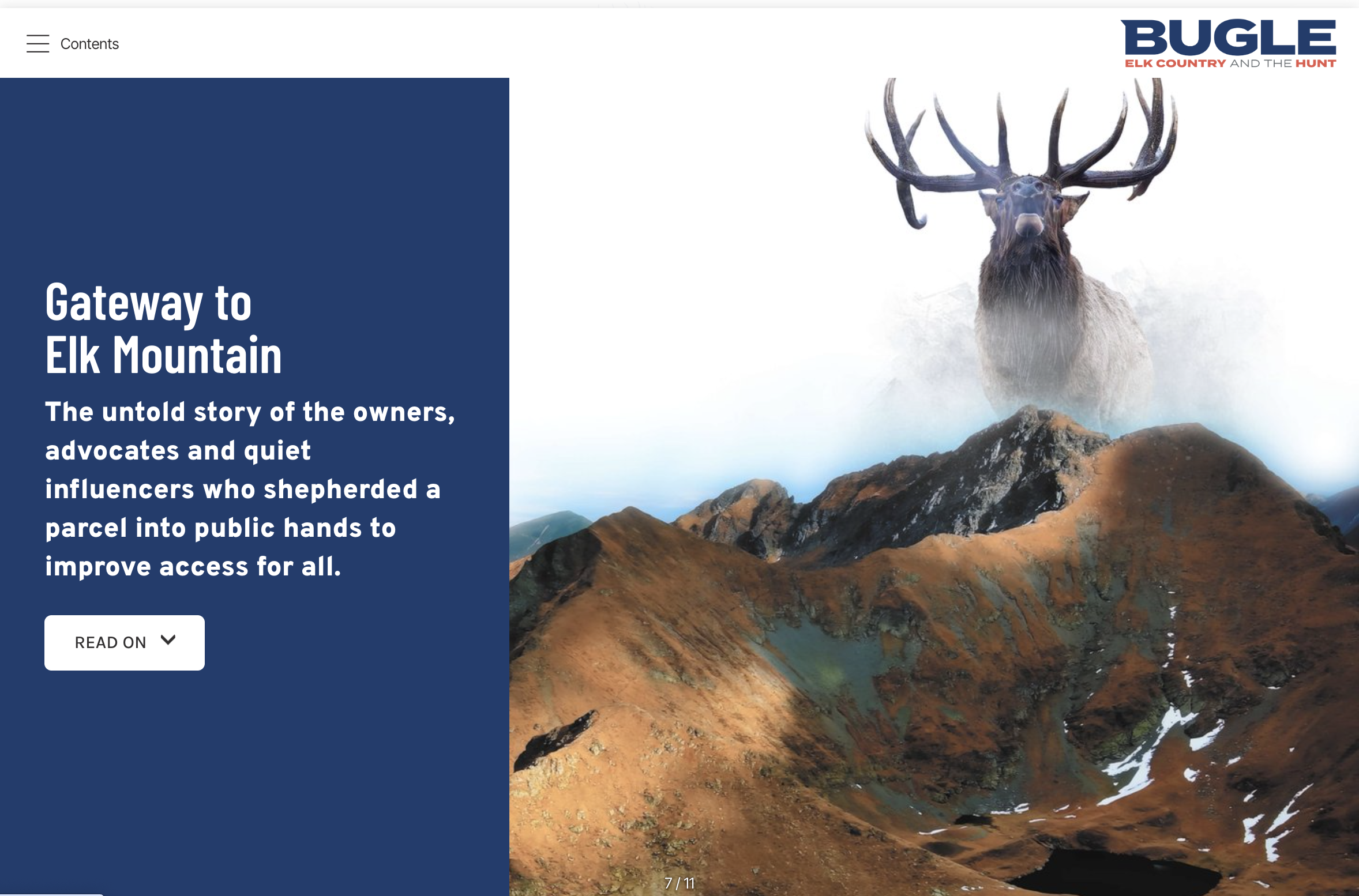Image of a bull elk and Elk Mountain in Idaho from Bugle Magazine.