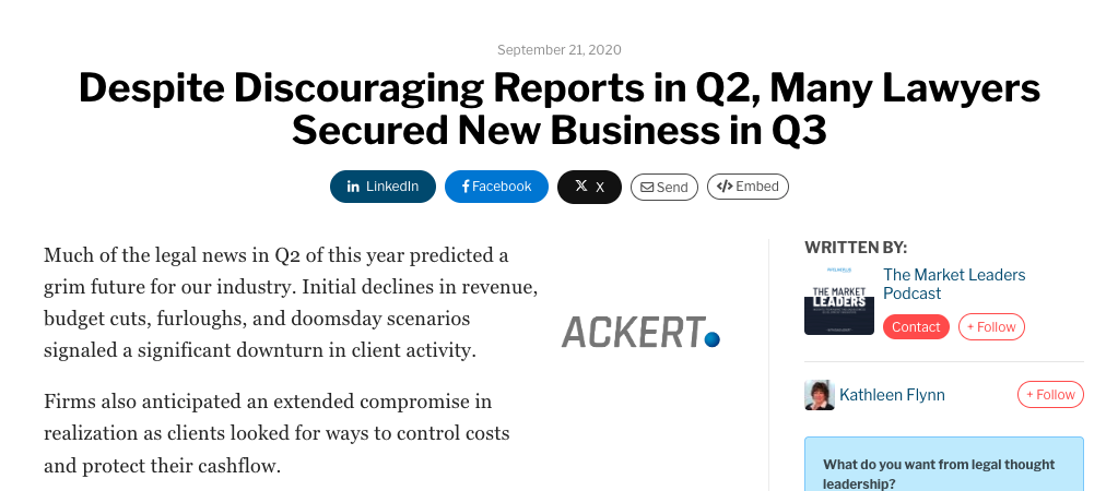 Despite Discouraging Reports in Q2, Many Lawyers Secured New Business in Q3