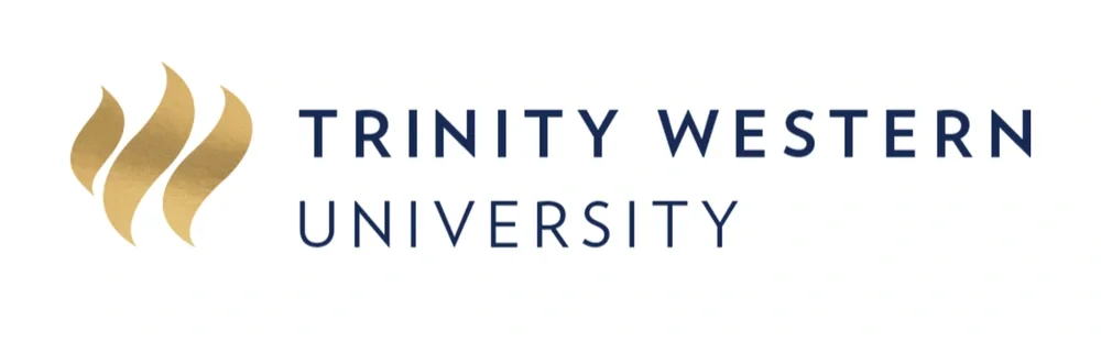 Logo of Trinity Western University with three gold wavy lines and the university name in blue