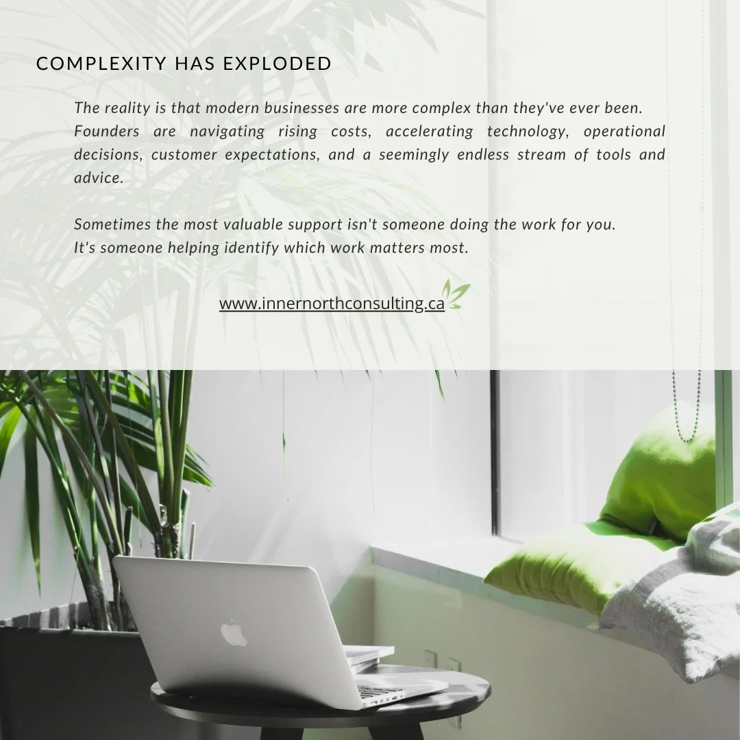 At Inner North, we work alongside founders to build the operational foundations behind their business. Helping bring clarity to systems, processes, finances, customer journeys, and decision-making.

So, instead of trying to do everything at once, the