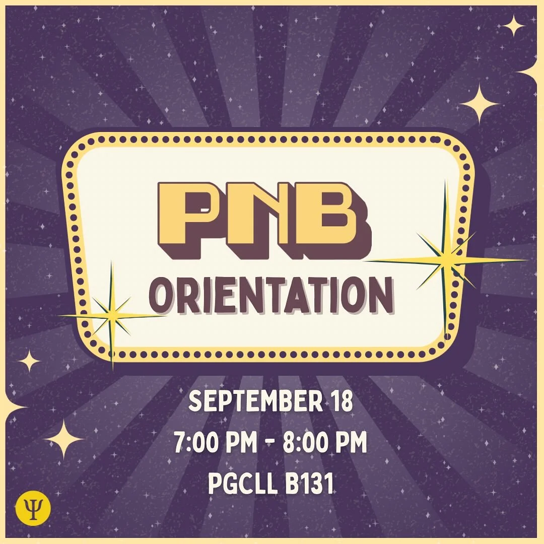 Hey second-year PNB students! 💜💛

The PNB Society is hosting our annual PNB orientation on Thursday, September 18, 2025 from 7 - 8:00 pm in PGCLL B131. Join us to learn more about the program, grab some snacks, connect with folks in your cohort, (m