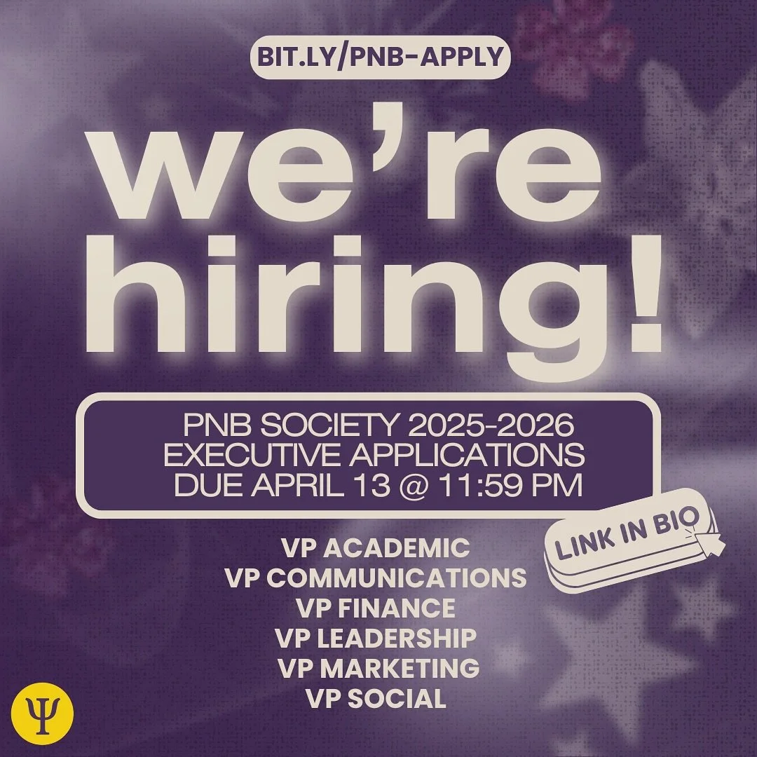 The PNB Society is looking for passionate &amp; dedicated individuals to join our 2025-2026 Executive Team! 

Available positions: 
📚 VP Academic (2)
💬 VP Communications (1) 
💳 VP Finance (1) 
🌟VP Leadership (1) 
🖼️ VP Marketing (1)
🎉 VP Social
