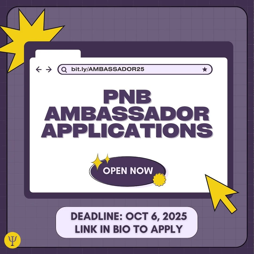 Heyy PNBesties!! 🫶🏼🫶🏼

🚨Ambassador Applications are now OPEN!🚨 
The PNB Society is looking for new ambassadors to join our team this year. 

As an ambassador, you&rsquo;ll have the chance to: 
💜 Build leadership, communication, and teamwork sk