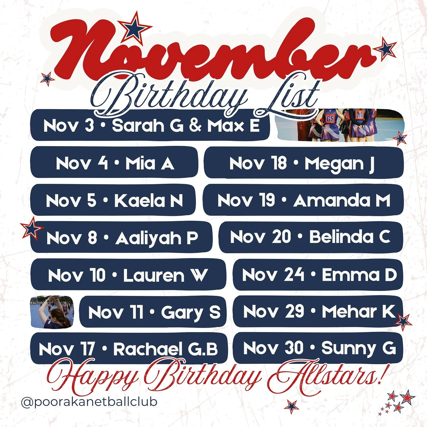 Wishing our November born Allstars a Happy Birthday🥳 We hope you have the best day when yours comes around❤️💙