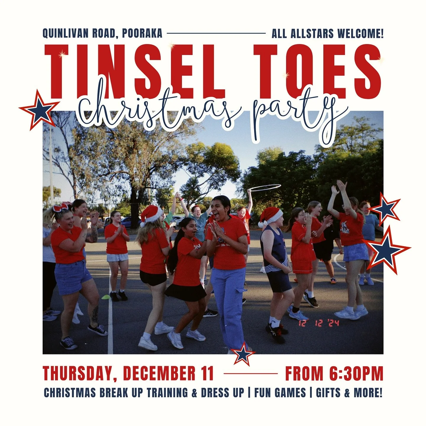 TINSEL TOES CHRISTMAS PARTY🎅🏼🎄✨

Our last training of 2025 is not too far away, which must mean that Santa is oh so close and will be getting ready to visit all of our Allstars on Christmas Eve very soon🤗 and we want to send you off into the holi