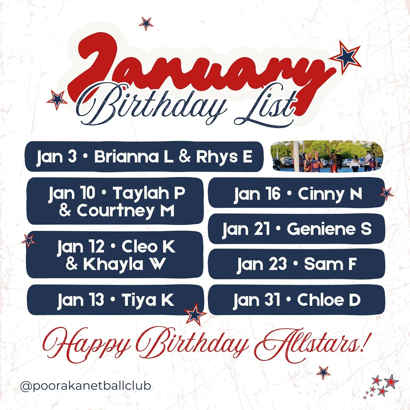 Wishing all of our January born Allstars a big Happy Birthday!!🤩🎉 We hope you have an amazing day when yours comes around❤️💙