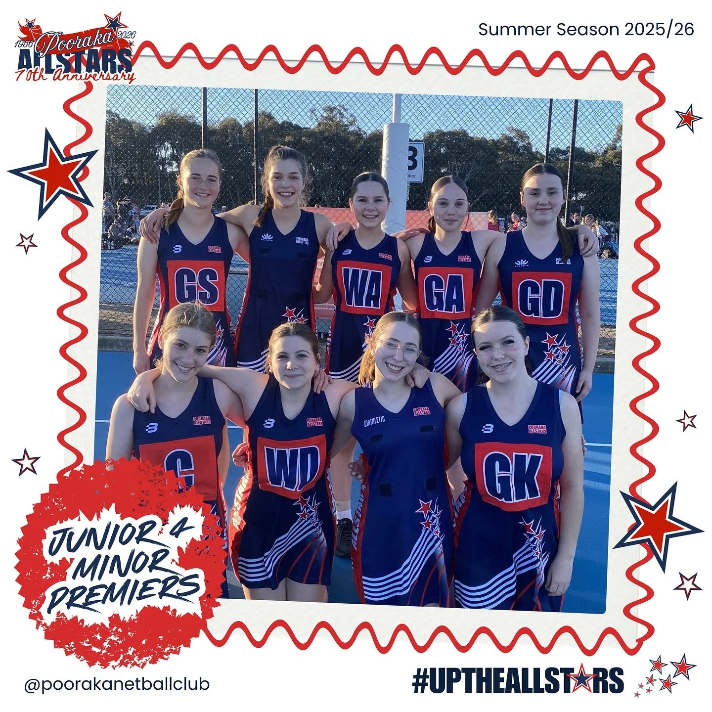 MINOR PREMIERS🌟 Congratulations to our Junior 4s &amp; Coach Aleisha who have locked in 1st place on the ladder after their Round 12 win last night! With 2 minor-rounds to go our Junior 4s cannot be overtaken in 1st place (regardless of the team&rsq