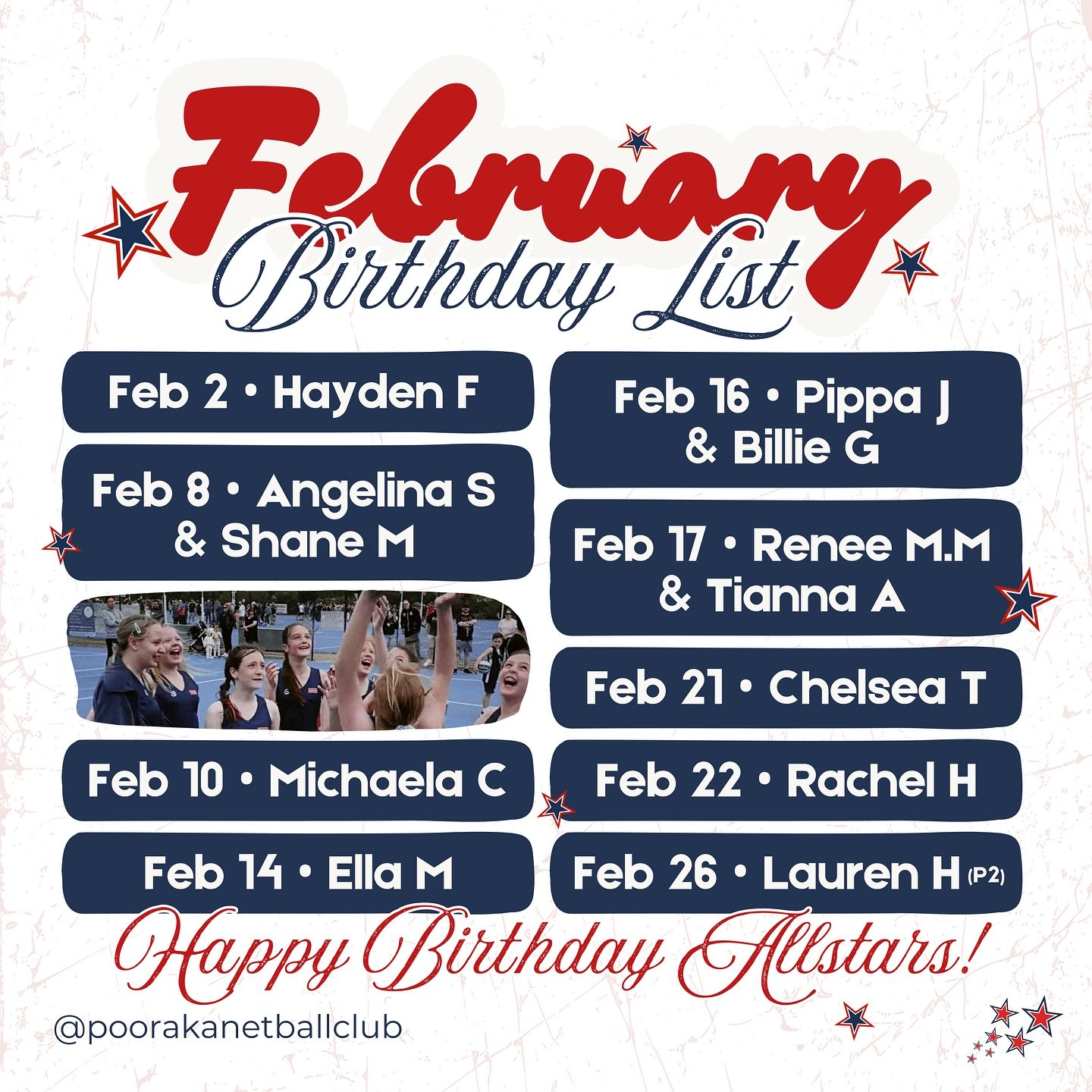 Wishing all of our February born Allstars a big Happy Birthday!!🤩🎉 We hope you have an amazing day when yours comes around❤️💙