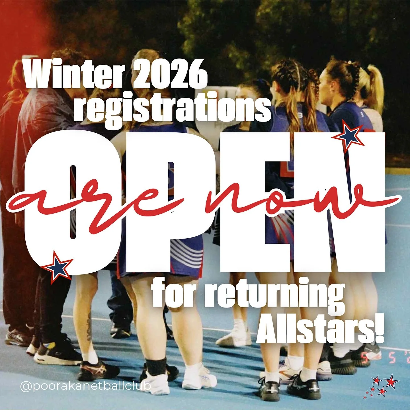 Check your inbox, Allstars &mdash; YOU&rsquo;VE GOT MAIL💌 Registrations for Winter Season 2026 at SADNA are NOW OPEN for all current/returning players🤩

Are you new to, or making a return to Pooraka Netball Club in Winter Season 2026? Don&rsquo;t f