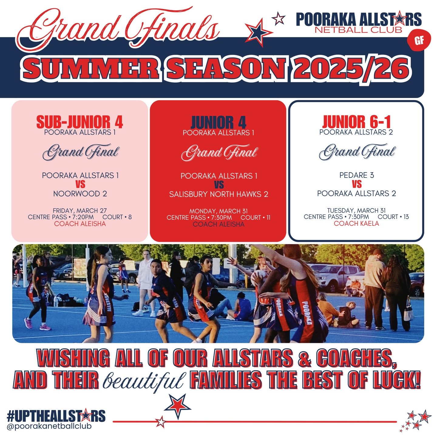 GRAND FINALS ARE HERE🌟 Check out the post for game details for our Sub-Junior 4, Junior 4 &amp; Junior 6-1 team who will all make an appearance in their respective GRAND FINAL matches this week to fight for the title of Summer Season 2025/26 Premier