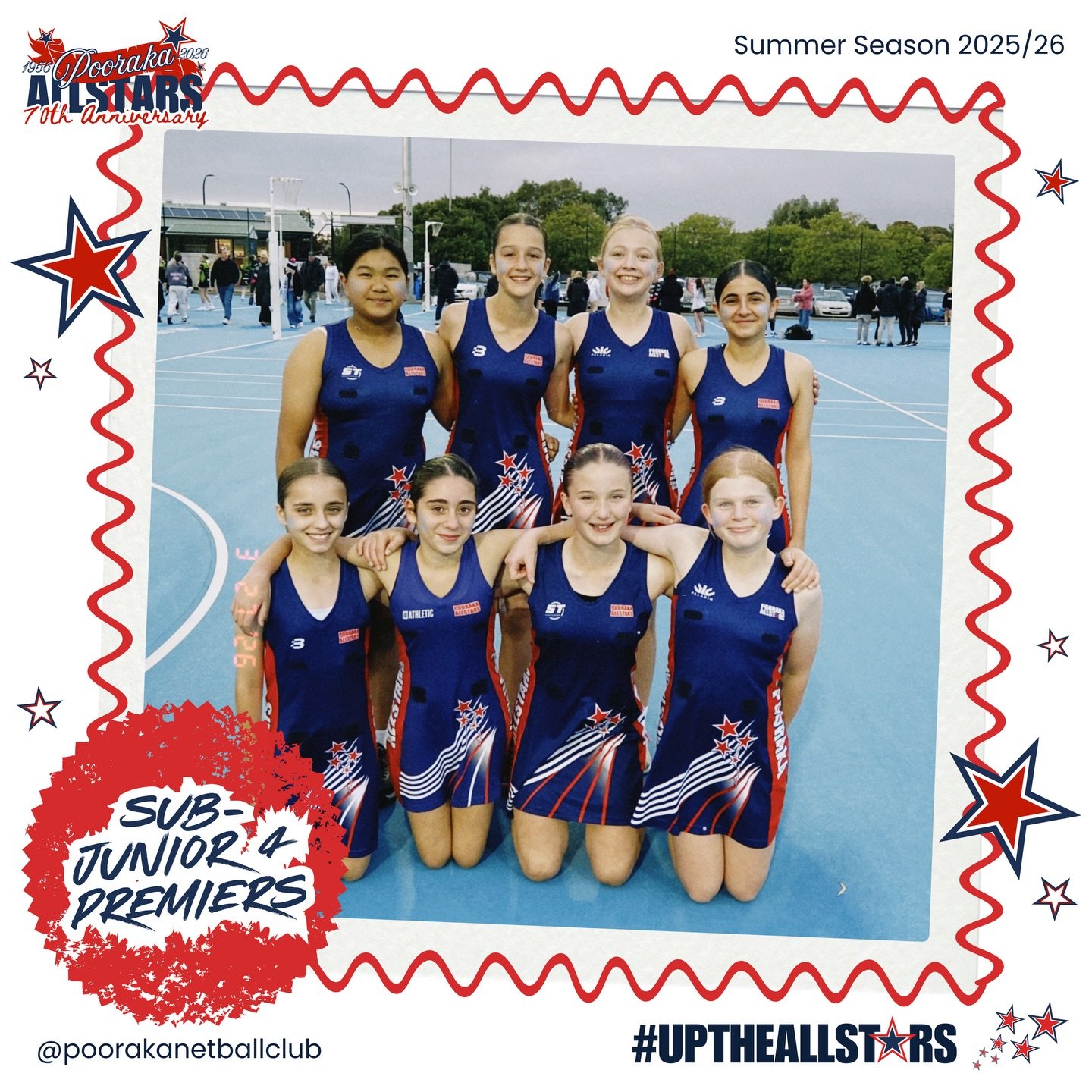 YOUR SUMMER SEASON 2025/26 SUB-JUNIOR 4 PREMIERS🤩

A hugeee congratulations to Coach Aleisha &amp; her Allstars on an incredible 7-goal win in their Grand Final against Norwood 2 tonight &mdash; bringing home the title of SUB-JUNIOR 4 PREMIERS to fi