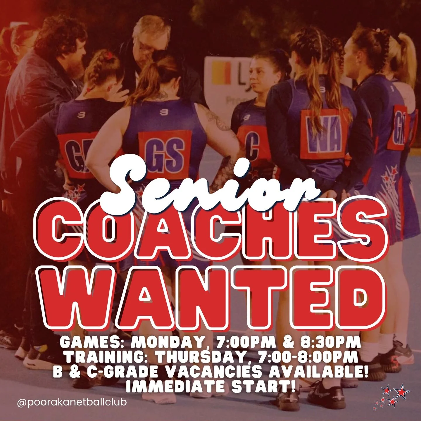 📣WE NEED YOUR HELP ALLSTARS!!

Pooraka Allstars Netball Club are URGENTLY recruiting its next generation of Coaches to lead our Allstars in the upcoming WINTER SEASON 2026 at SADNA, Golden Grove🌟

Pre-season will commence April 15 &amp; 16, with th