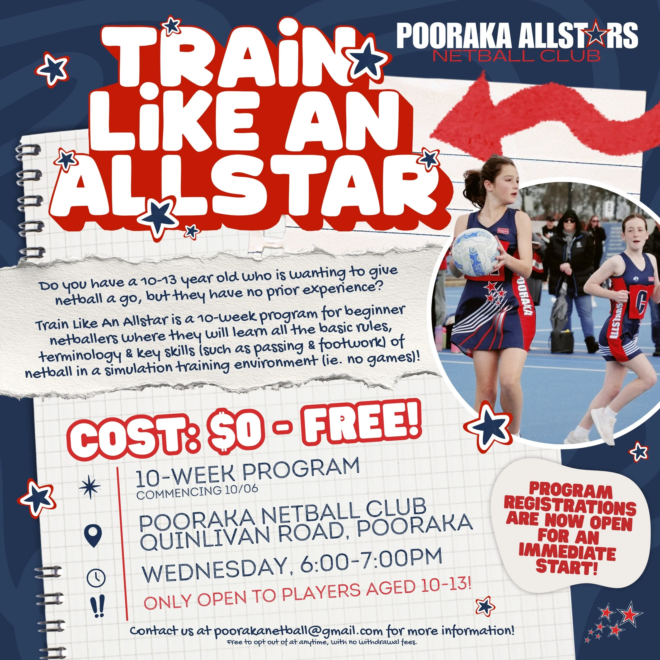 A beginners netball program for your teens!

📣 Do you have a 10-13 year old who is wanting to give netball a go, but they have no prior experience?

It can be a daunting process starting a new sport after the &ldquo;typical&rdquo; starting age &mdas