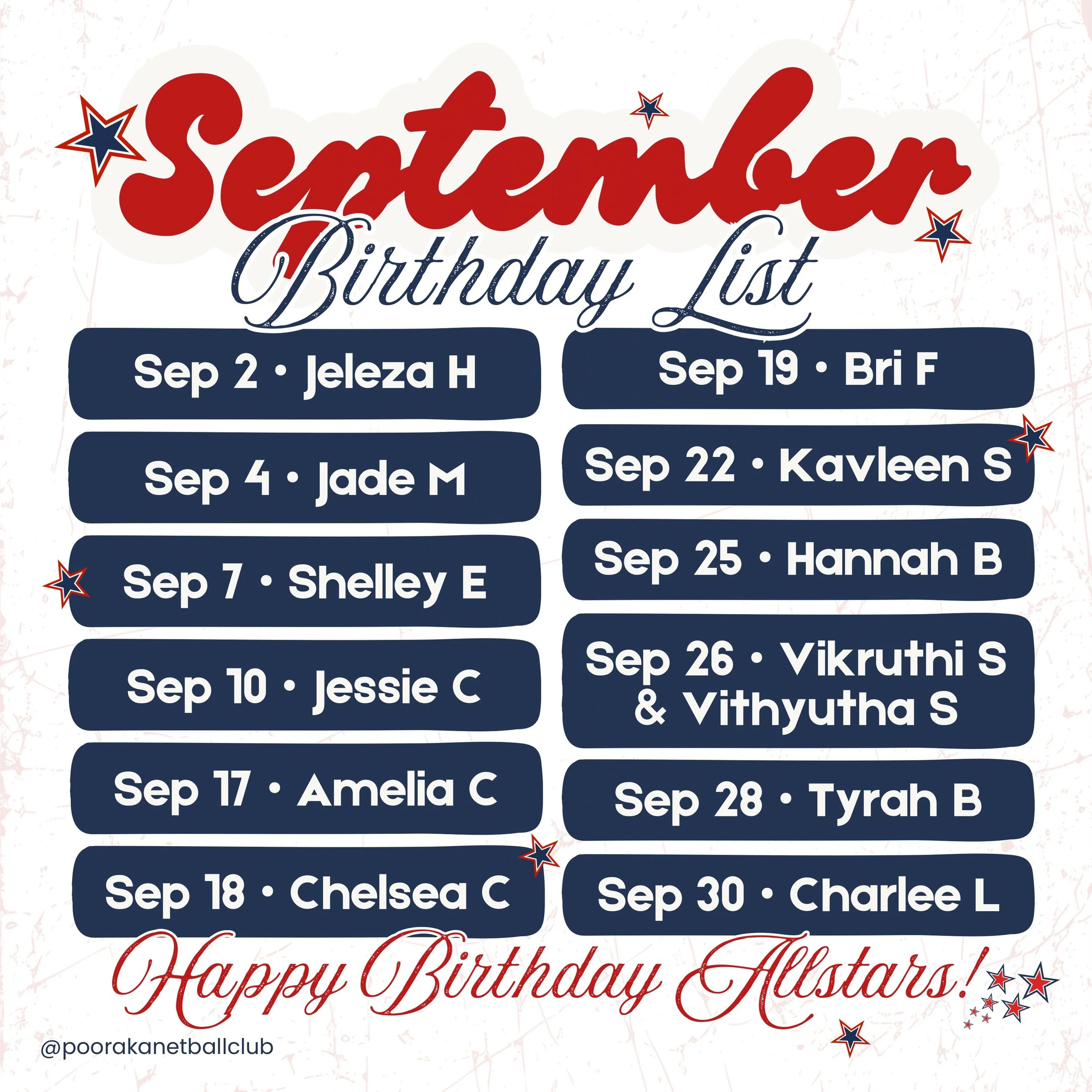 We would love to wish all of our September born Allstars the happiest of birthdays!! We hope you have the most amazing day when yours comes around❤️💙