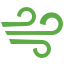 Green icon of a stylized wind or air symbol