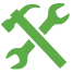 A green icon of a wrench and screwdriver crossed together.