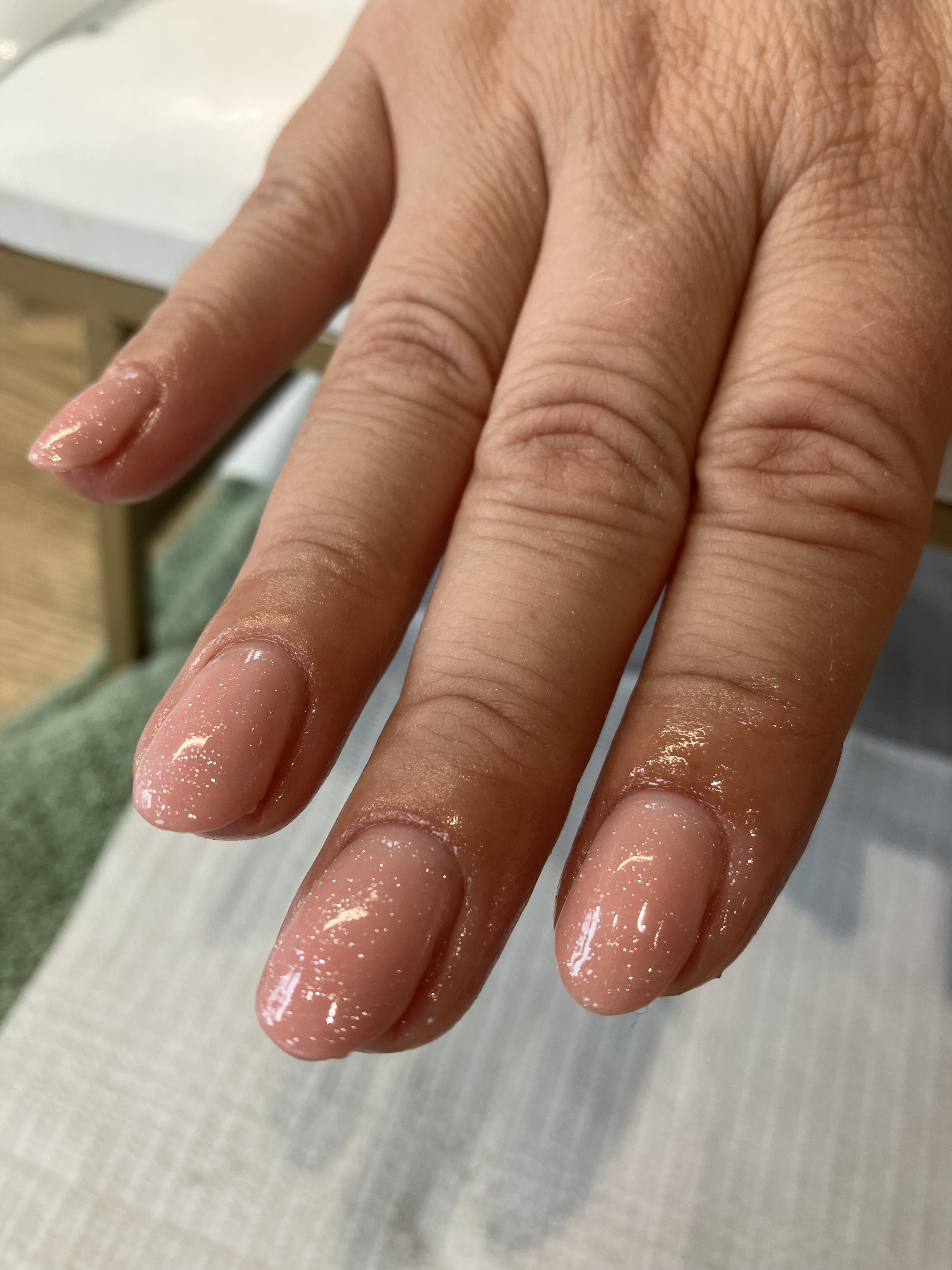 Teddy BIAB with Starlight top coat by TGB
