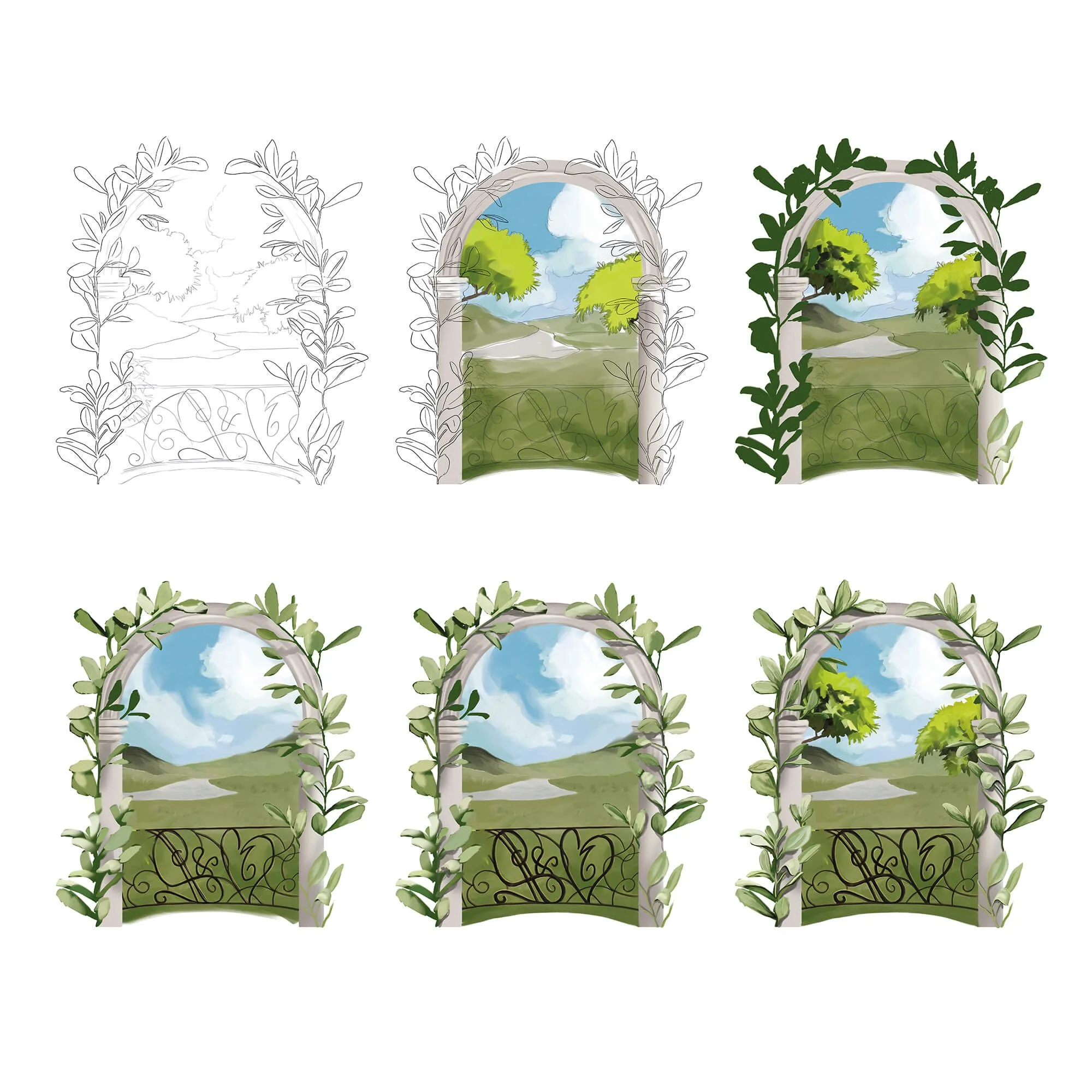 Painting process of Gates of Summer