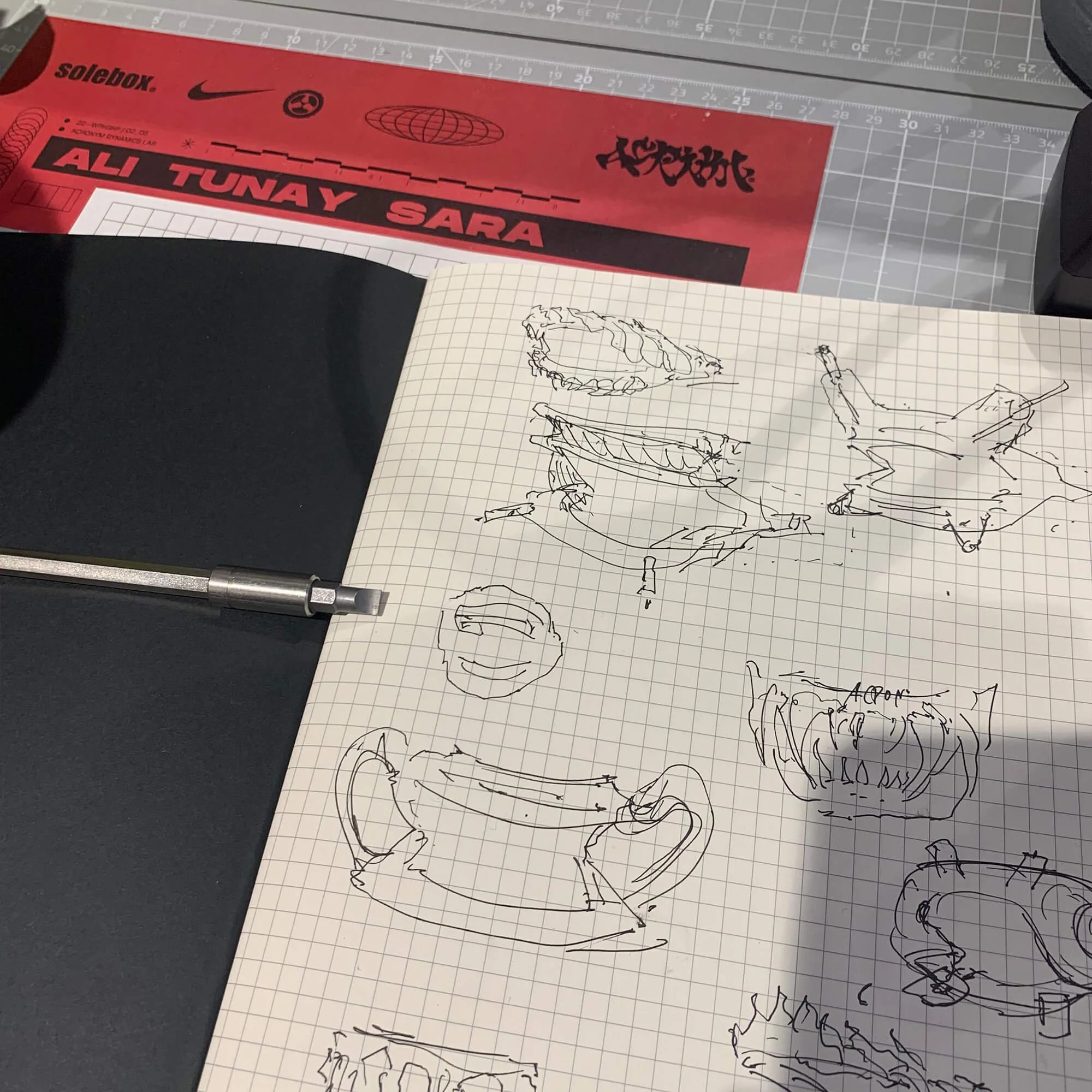 Early sketches of my heel tab design