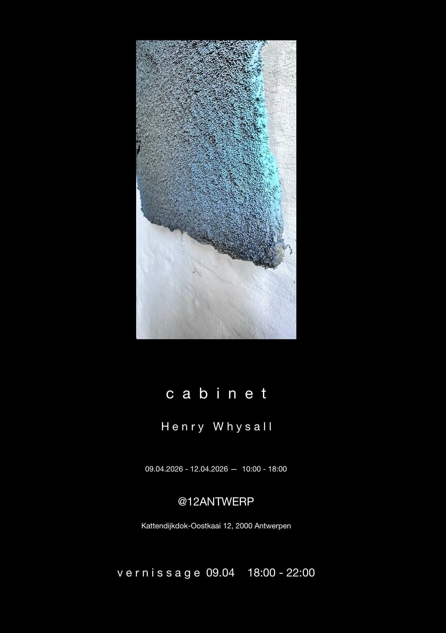 cabinet, solo show Kattendijkdok-Oostkaai 12, 2000 Antwerp Belgium, 9-12 April 2026, 10am-6pm