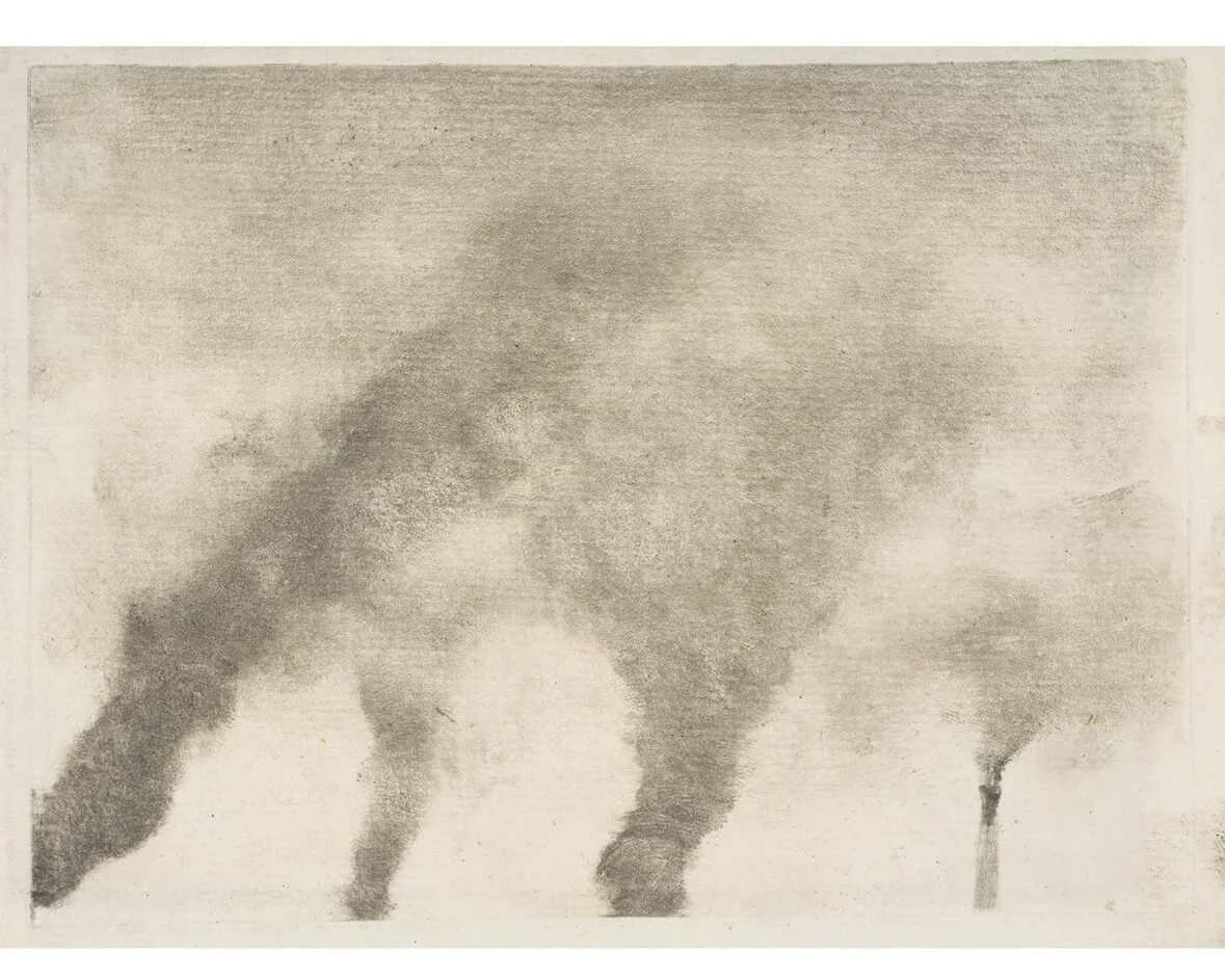 Edgar Degas, Fumées d’usines, monotype printed in black ink on laid paper, 12 x 16 cm, 1877 - 1879