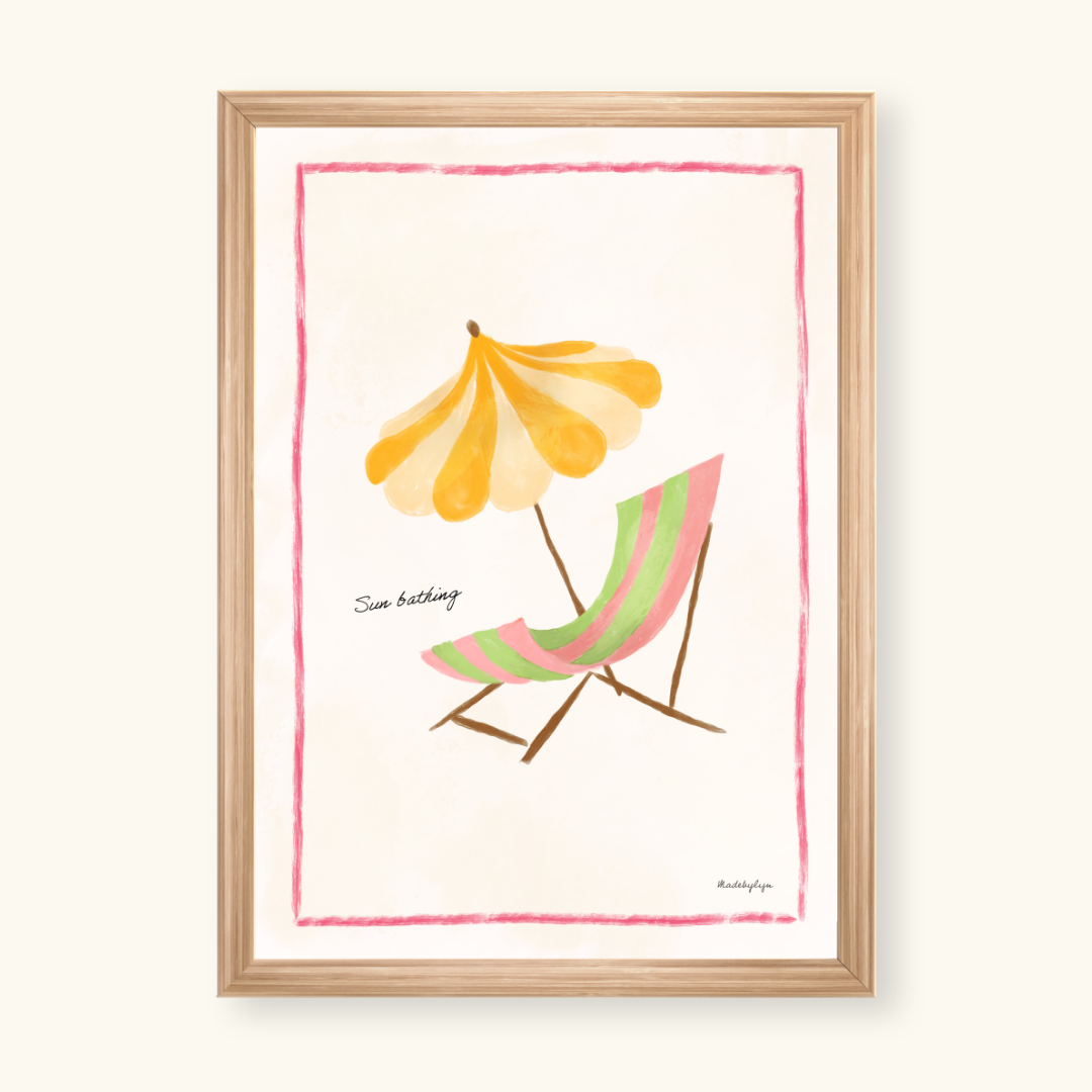 Sun bathing handdrawn print