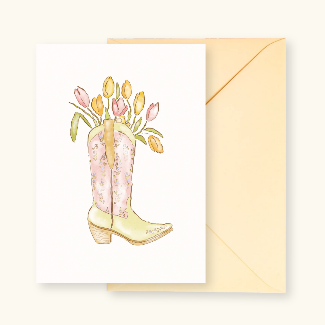 Wenskaart met envelop Bloemetje in Cowboylaars