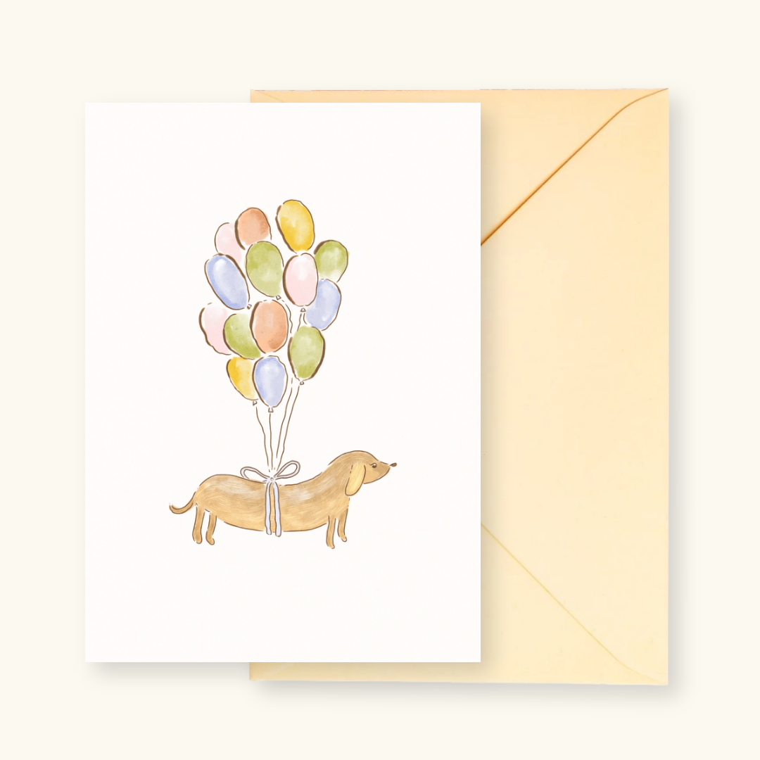 Wenskaart met envelop Zwevende Teckel