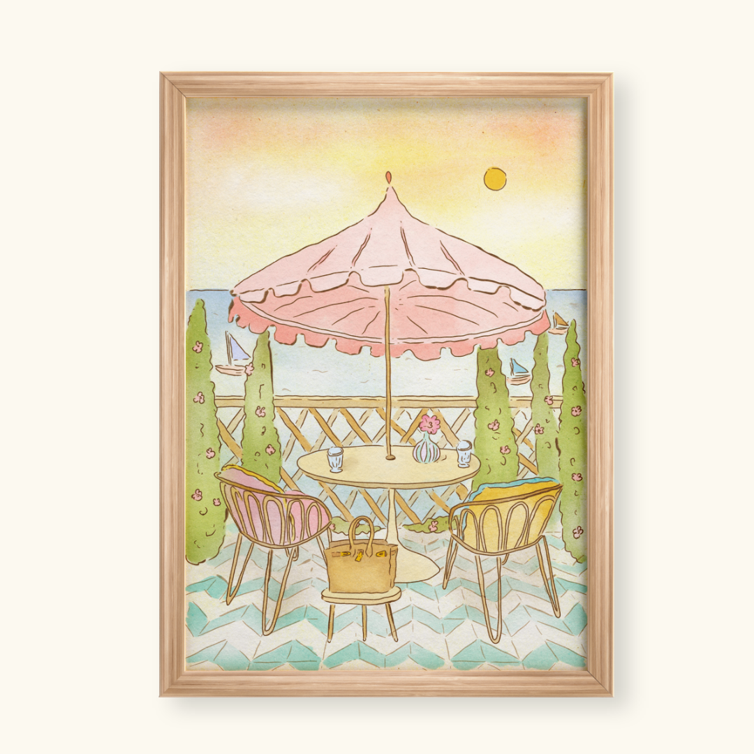 seaside terrace handdrawn art print