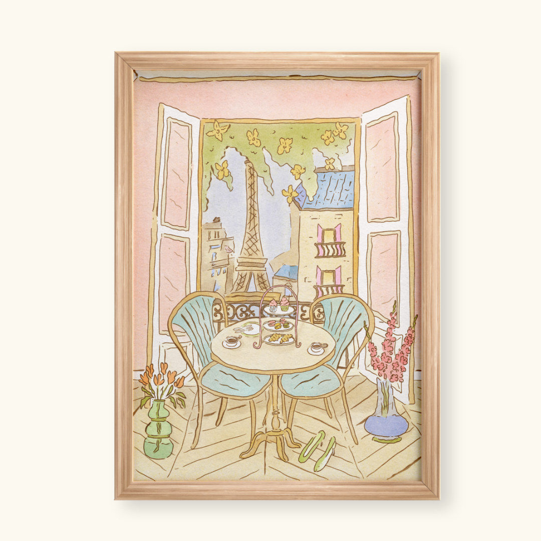 parisian breakfast handdrawn art print