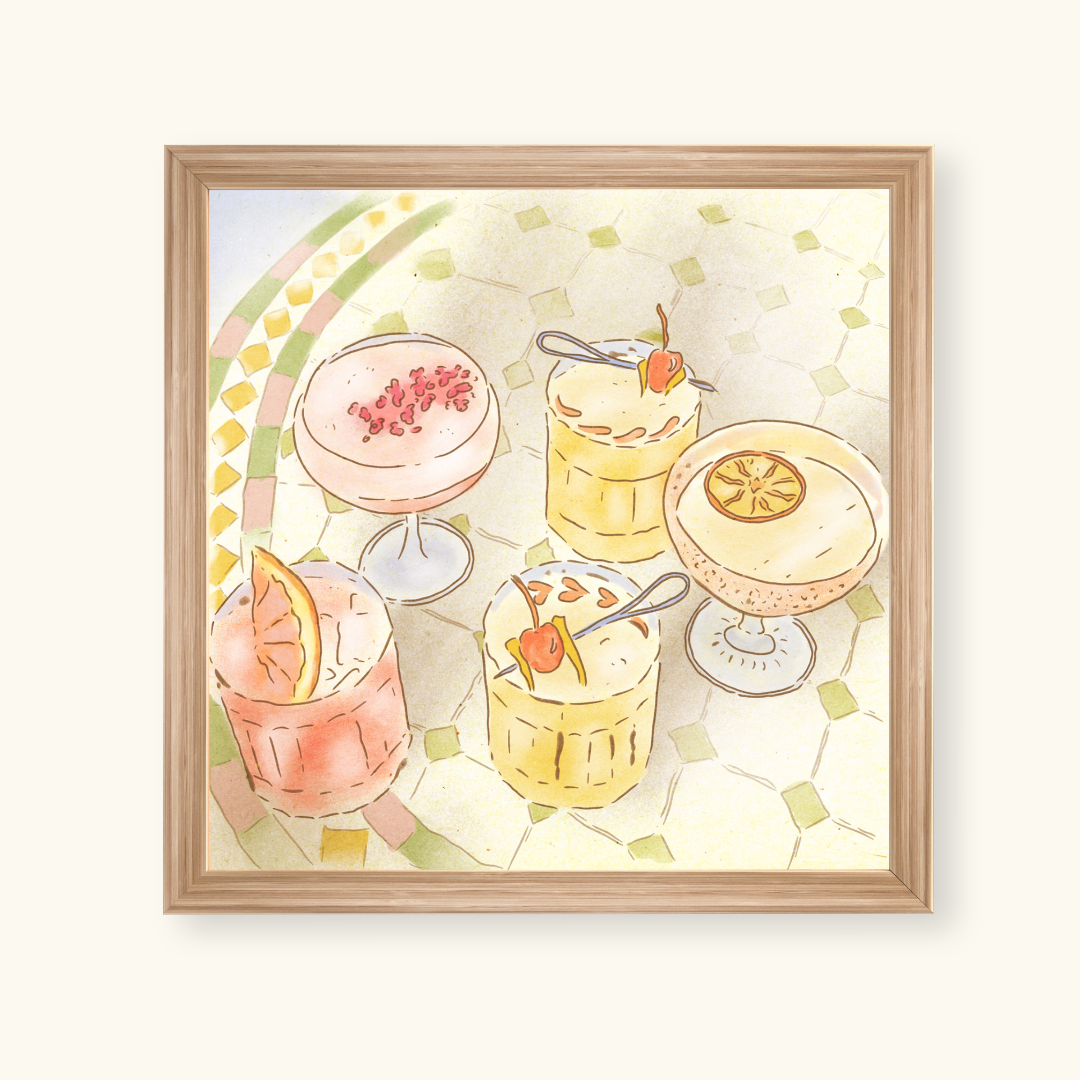 cocktail hour handdrawn art print