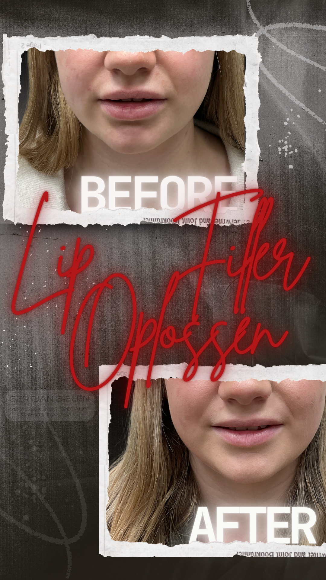 "Voor- en na-foto van lipfillers met 0,8 ml hyaluronzuur voor een natuurlijk volume bij CliniQ InjectiQ."