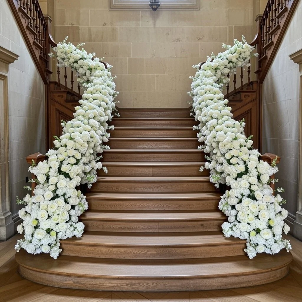 White Floral Stairs & Beams Display