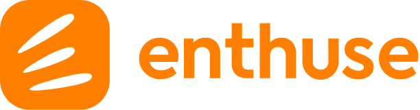 Logo with an orange circle and black lines, followed by the word 'enthuse' in bold orange letters