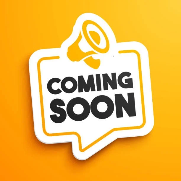 Announcement sign with a megaphone icon saying "Coming Soon" on an orange background.