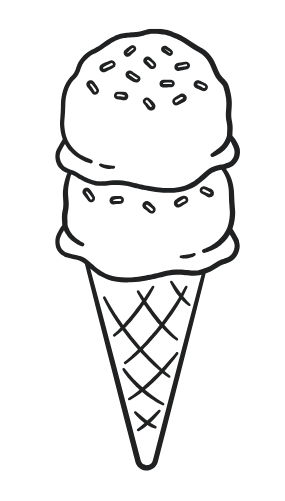 Line drawing of a three-scoop ice cream cone with sprinkles.
