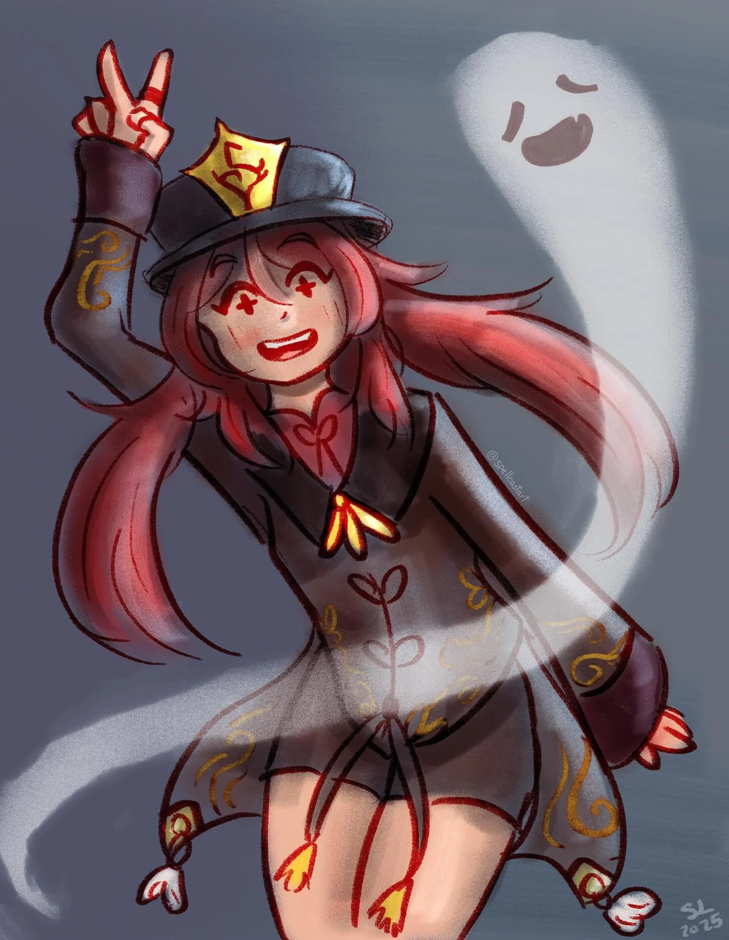 Hu Tao! I haven&rsquo;t played Genshin in a hot minute but she still one of my favorites ❤️🔥 #art #genshin #genshinimpactart #hutao #hutaogenshinimpact