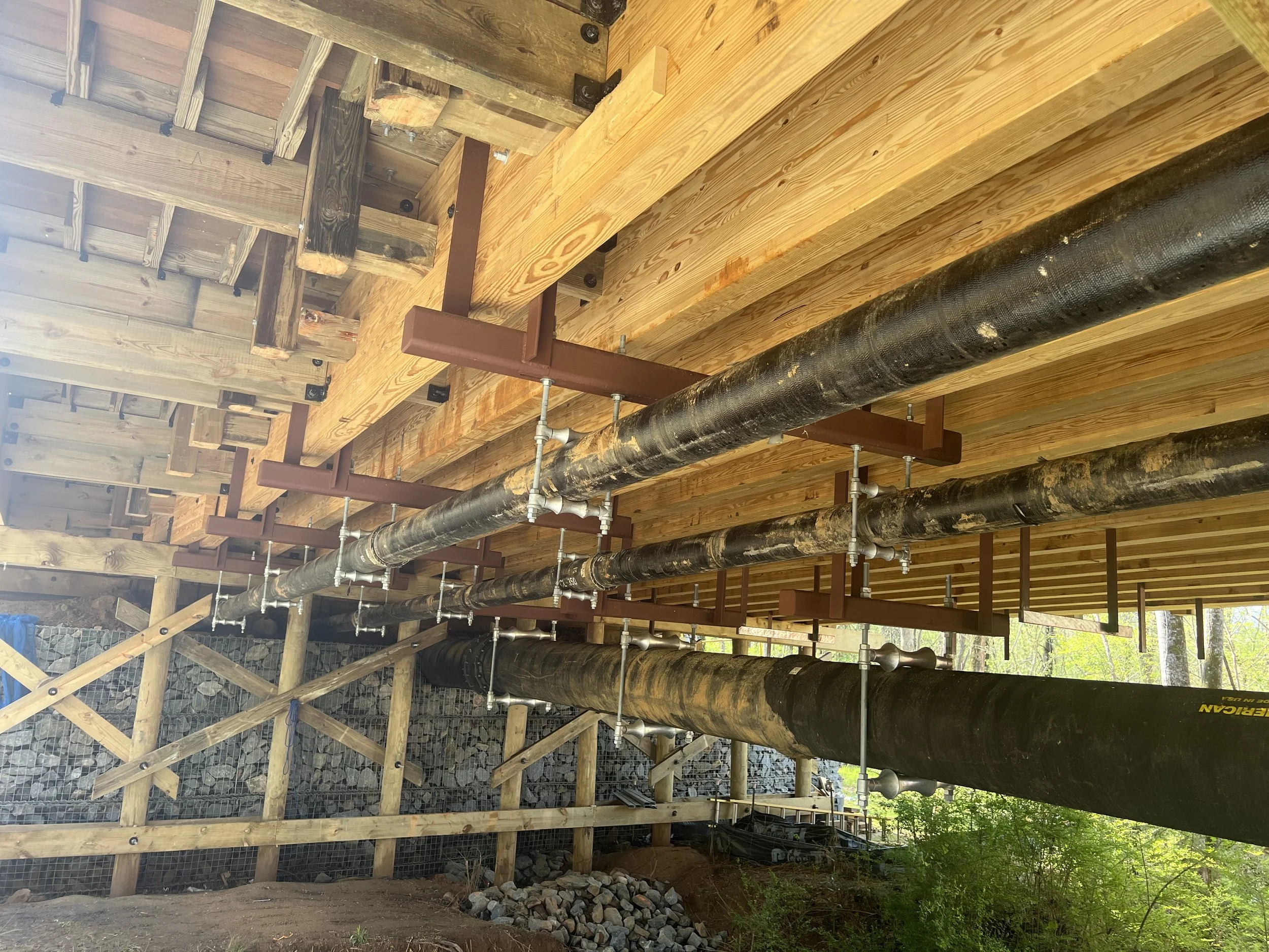 underside structure of MBC timber bridge for vehicle crossings