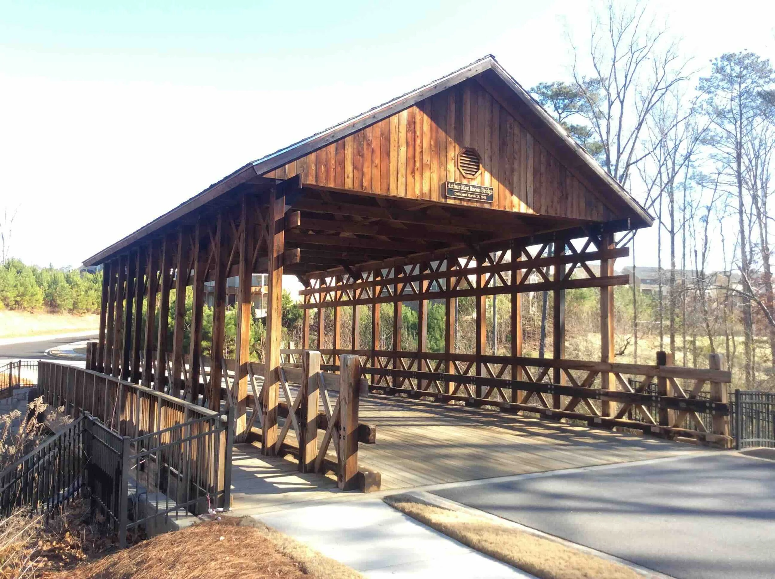covered wood bridge, vehicular bridge, timber bridge