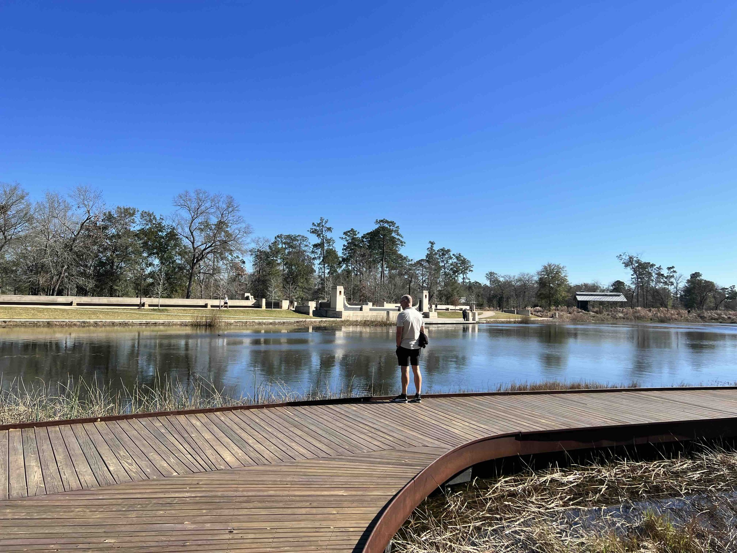 waterfront pedestrian boardwalk, wooden boardwalk, timber bridge construction