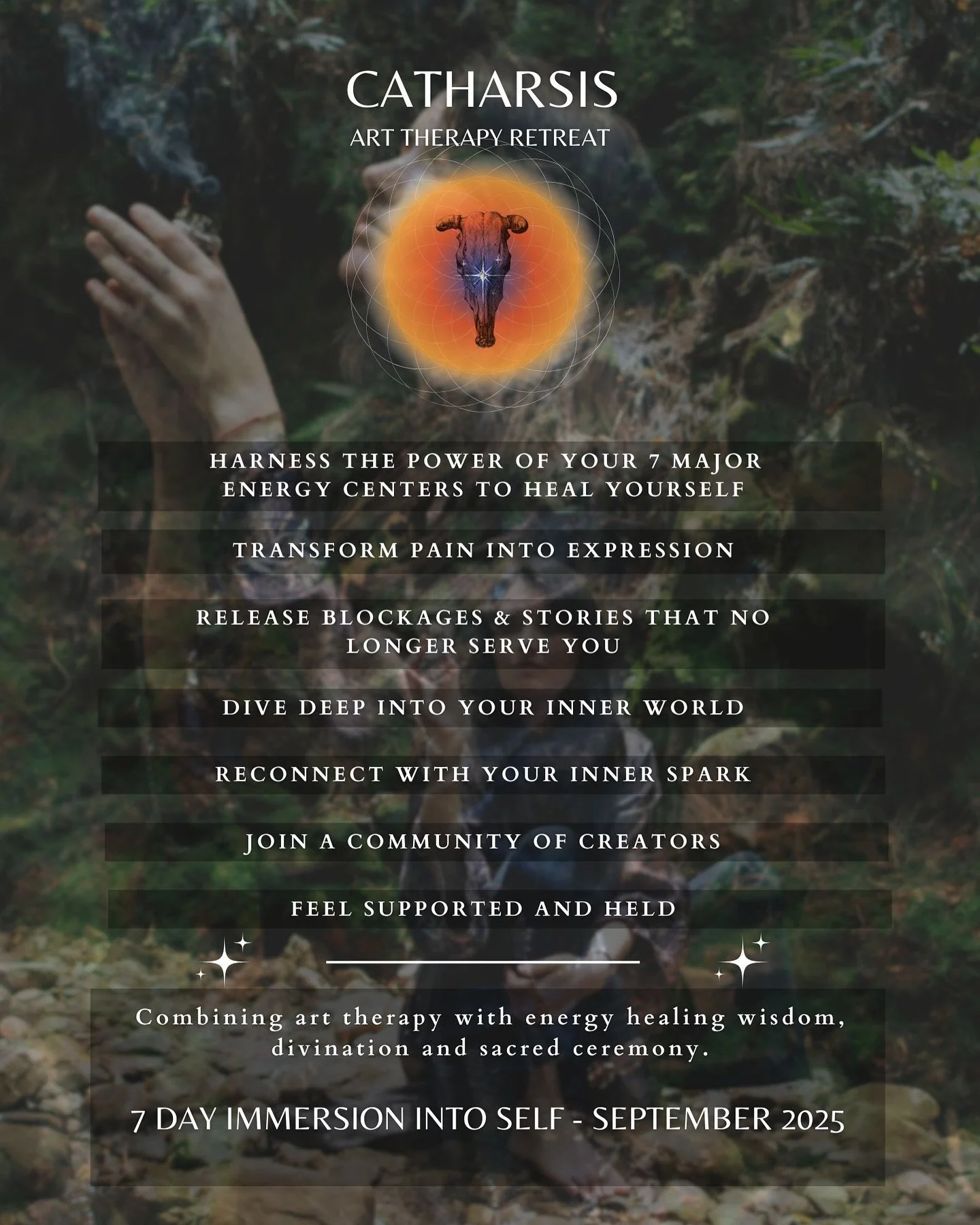 More information about Catharsis, our 7 day immersion into healing through art and energy work wisdom. 🪷

Reach out if you feel that internal tug. We are happy to have a chat with you to see if it&rsquo;s the right fit for where you are in your heal