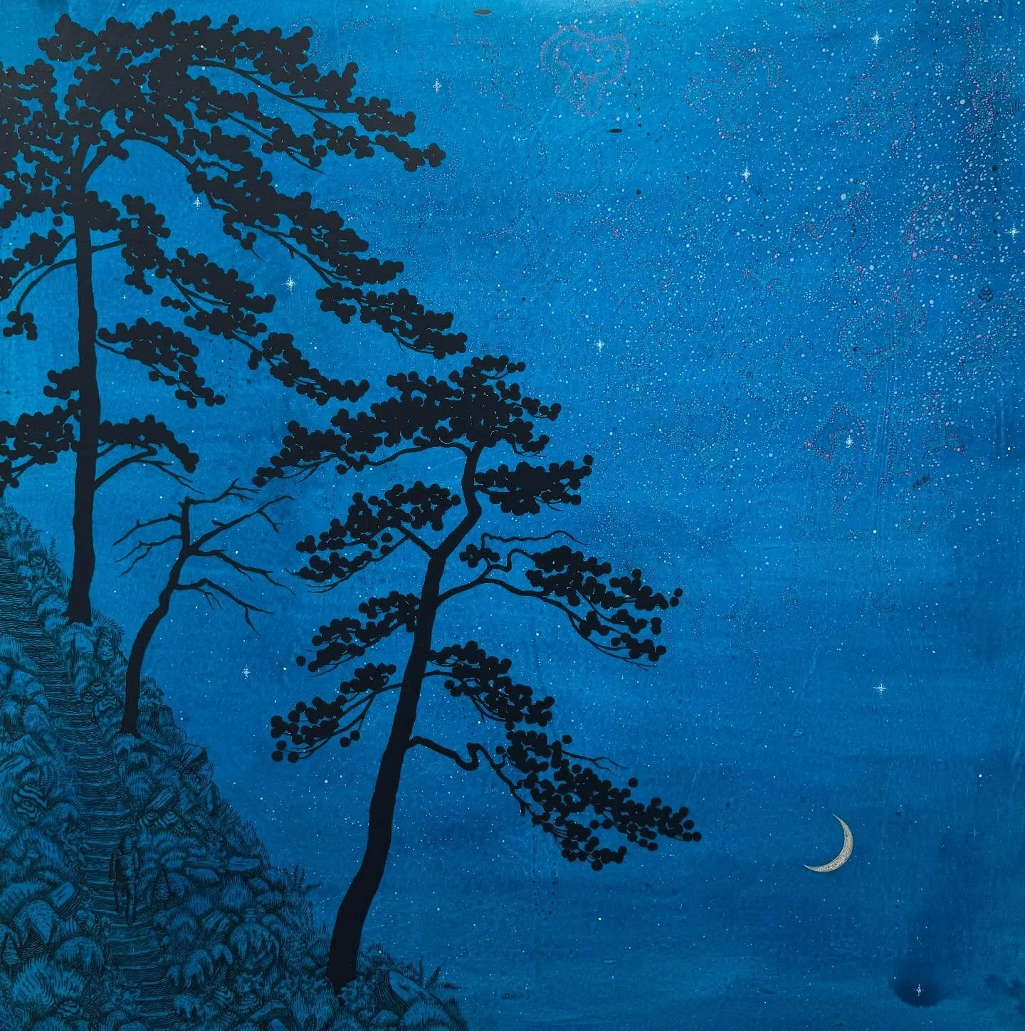 @kylenobleart here at Lore, a journey into colour, texture and detail.. come see &ldquo;Big Blue, Deep Space&rdquo; ink, acrylic and varnish on board, 83x83cm. &pound;2000 part of &ldquo;into the wildwood&rdquo; - exhibitions for 2026. See website fo