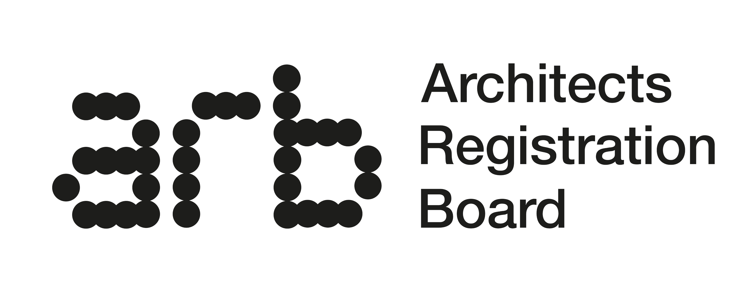 Logo of Architects Registration Board with black circles forming the initials ARB.