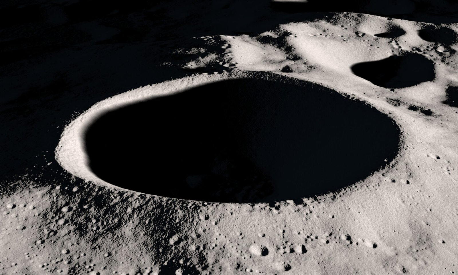 The interior of Shackleton Crater near the Lunar south pole is a Permanently Shadowed Region (PSR).
