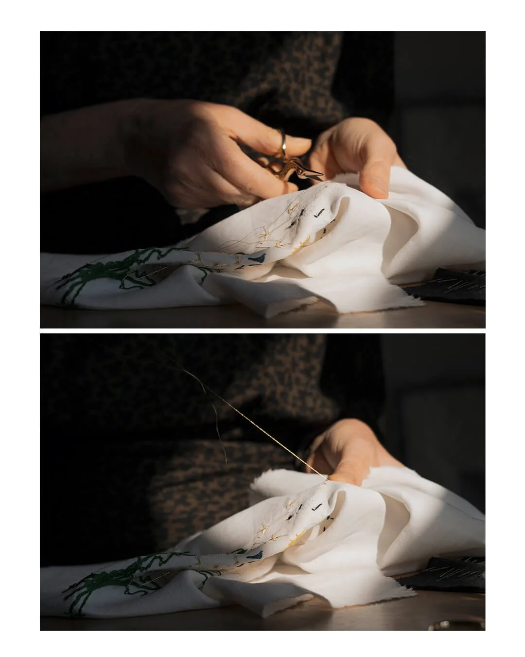 Réparation de vêtement à la main avec la broderie.