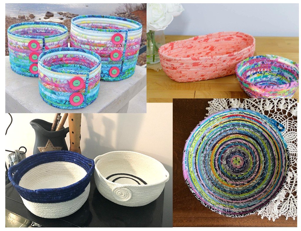 Colorful fabric baskets and bowls in various shapes and sizes.