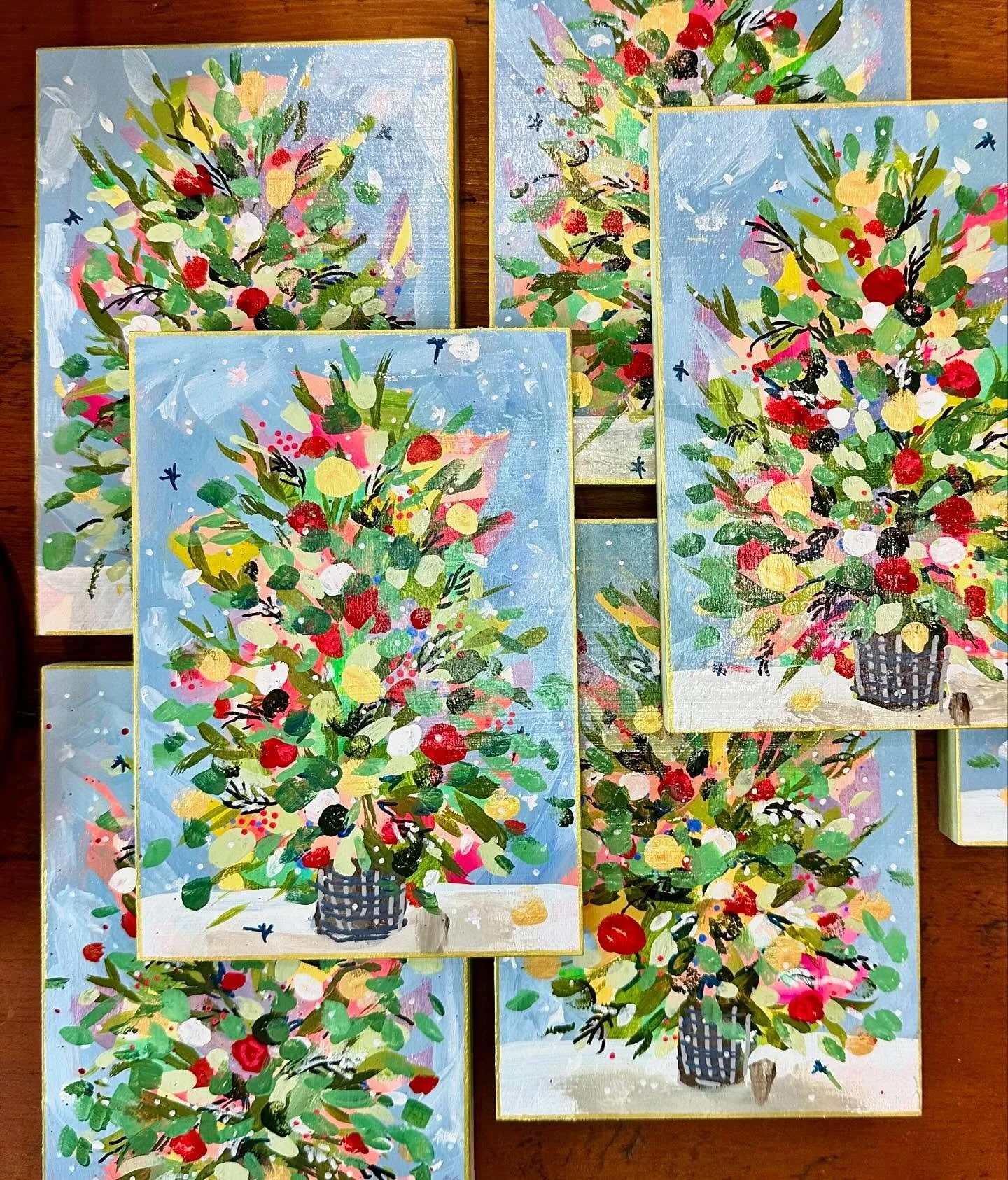 Oh Christmas Tree! 🎄 
I have had some more painting fun!  An original and unique holiday piece of art for the holidays.  Each painting is a 5x7 wooden canvas with artist grade paint and varnished to bring years of Christmas joy.  To purchase reach o