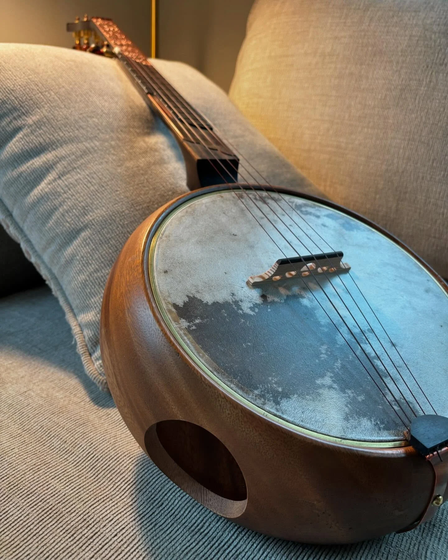 New banjo model, not sure what to call this one yet, it&rsquo;s a bowl back banjo, with a integral tone ring/ tension system. I couldn&rsquo;t be more pleased with this one! #banjo #banjobuilder #luthiery #luthier #oldtime #bowl
